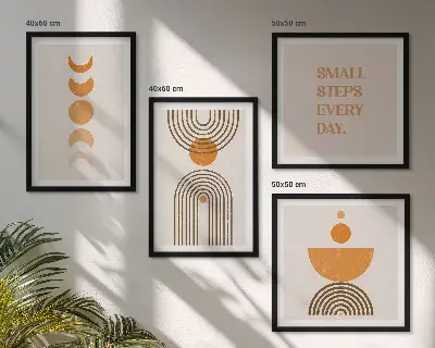 Zestaw 4 obrazów w ramie minimalistyczne wzory boho