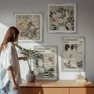 Zestaw obrazów dekoracyjnych Kwiaty retro z miast świata