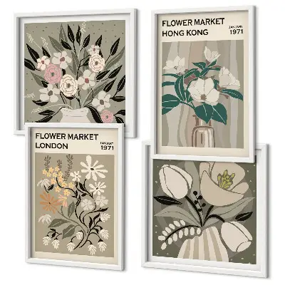 Poliptyk w ramie Kwiatowe ilustracje Londyn Hongkong