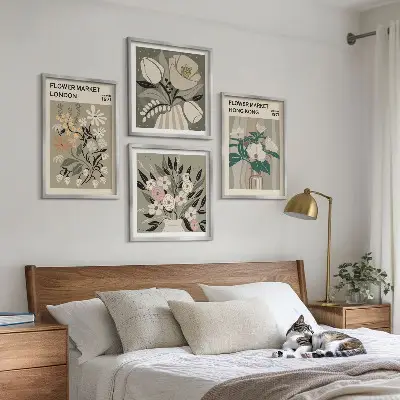 Poliptyk w ramie z motywem kwiatowych ilustracji Londyn i Hongkong