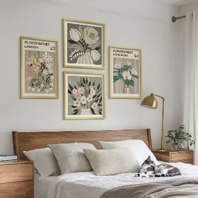 Poliptyk w ramie z motywem kwiatowych ilustracji Londyn i Hongkong