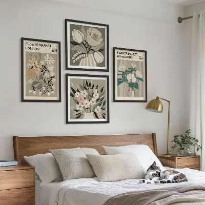 Poliptyk w ramie z motywem kwiatowych ilustracji Londyn i Hongkong