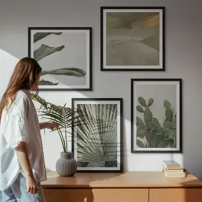 Liście tropikalnych roślin pastel poliptyk w ramie