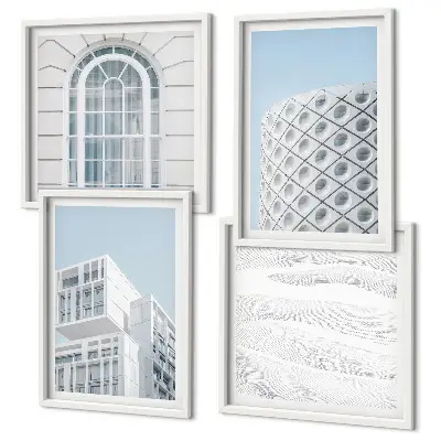 Zestaw 4 obrazów w ramie nowoczesna architektura z motywem geometrii