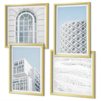 Zestaw 4 obrazów w ramie nowoczesna architektura z motywem geometrii