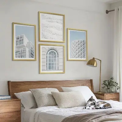Zestaw 4 obrazów w ramie nowoczesna architektura z motywem geometrii