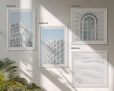 Zestaw 4 obrazów w ramie nowoczesna architektura z motywem geometrii