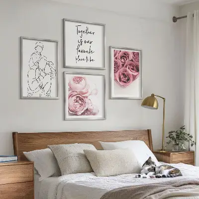 Poliptyk Rodzina line-art bukiety róż w ramie