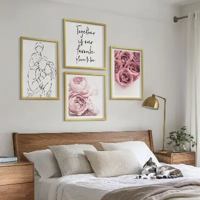 Poliptyk Rodzina line-art bukiety róż w ramie