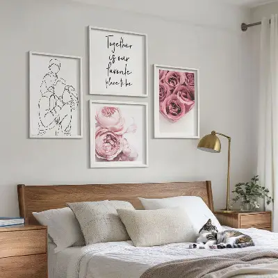 Poliptyk Rodzina line-art bukiety róż w ramie