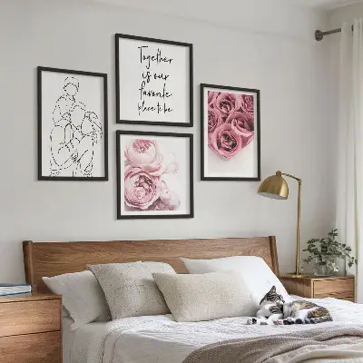 Poliptyk Rodzina line-art bukiety róż w ramie