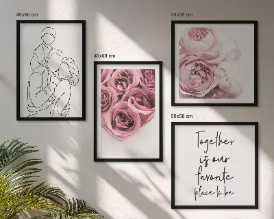Poliptyk Rodzina line-art bukiety róż w ramie