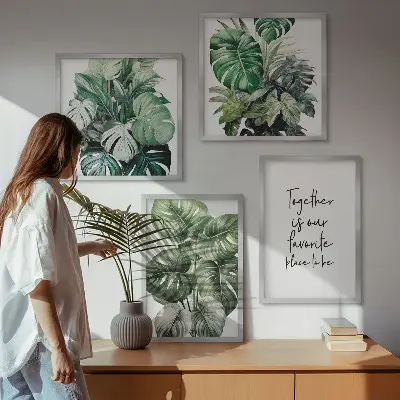 Zielone liście tropikalne dekoracyjny poliptyk w ramie
