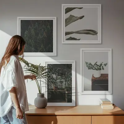 Zestaw obrazów dekoracyjnych motyw roślin w doniczkach w stylu rustykalnym