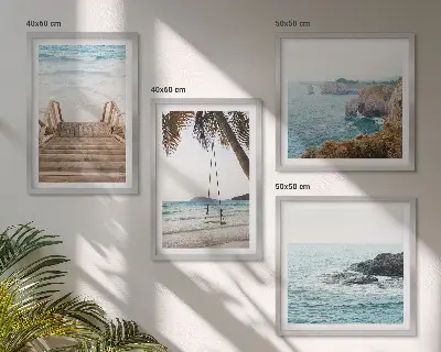 Zestaw 4 obrazów w ramie widok na plażę z huśtawką nad morzem