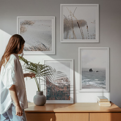 Zestaw obrazów dekoracyjnych Abstrakcyjne fale szarość pastel