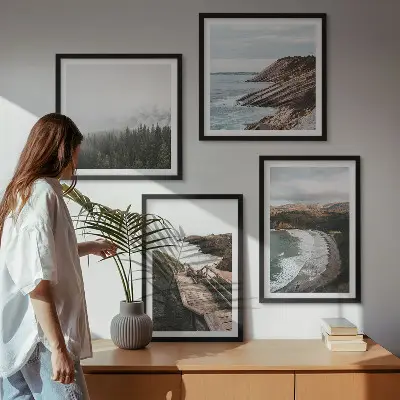 Zestaw 4 obrazów w ramie widoki klifów plaży i pejzaże