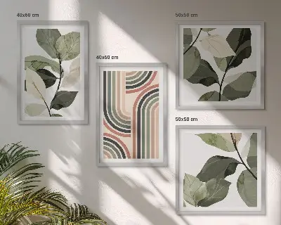 Roślinne motywy geometryczne zestaw 4 obrazów w ramie