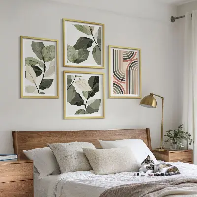 Roślinne motywy geometryczne zestaw 4 obrazów w ramie