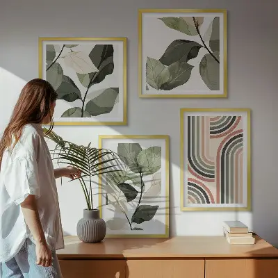 Roślinne motywy geometryczne zestaw 4 obrazów w ramie