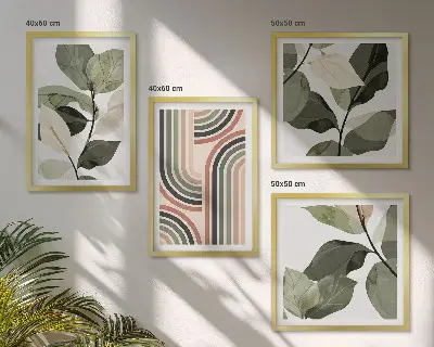 Roślinne motywy geometryczne zestaw 4 obrazów w ramie