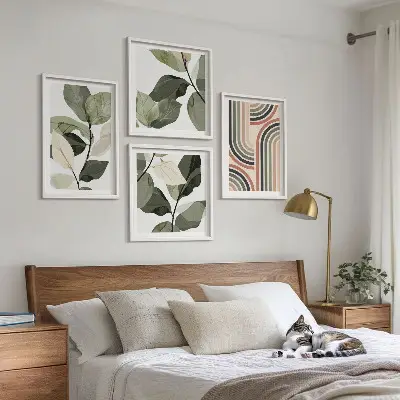 Roślinne motywy geometryczne zestaw 4 obrazów w ramie