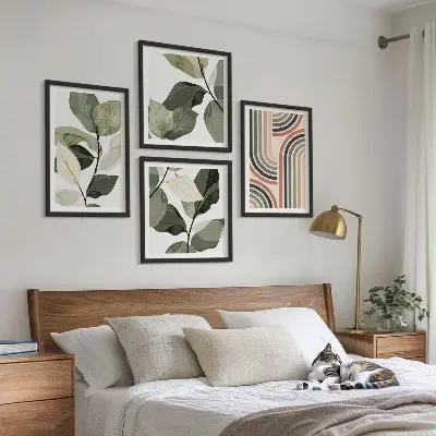 Roślinne motywy geometryczne zestaw 4 obrazów w ramie