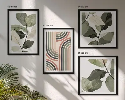 Roślinne motywy geometryczne zestaw 4 obrazów w ramie