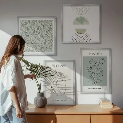 Zestaw 4 obrazów w ramie z motywem minimalistycznych linii roślinnych