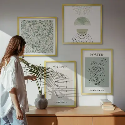Zestaw 4 obrazów w ramie z motywem minimalistycznych linii roślinnych