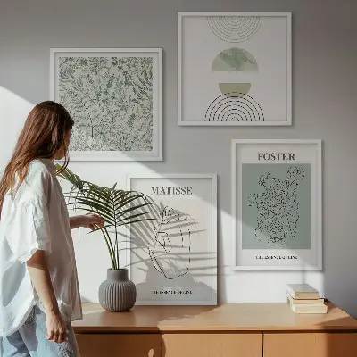 Zestaw 4 obrazów w ramie z motywem minimalistycznych linii roślinnych