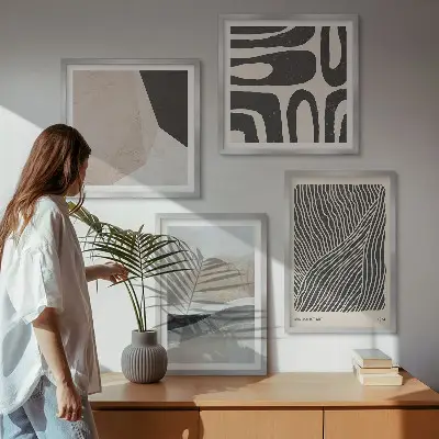 Zestaw obrazów dekoracyjnych z abstrakcyjnymi wzorami w stylu boho