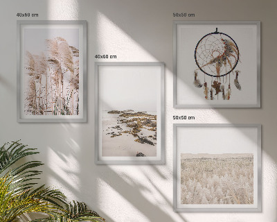 Zestaw 4 obrazów w ramie Pola trawy plaża boho styl