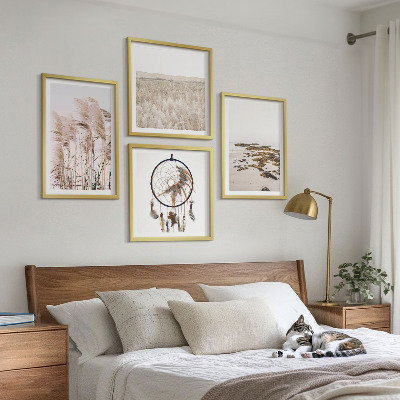 Zestaw 4 obrazów w ramie Pola trawy plaża boho styl