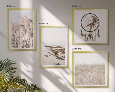 Zestaw 4 obrazów w ramie Pola trawy plaża boho styl