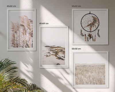 Zestaw 4 obrazów w ramie Pola trawy plaża boho styl