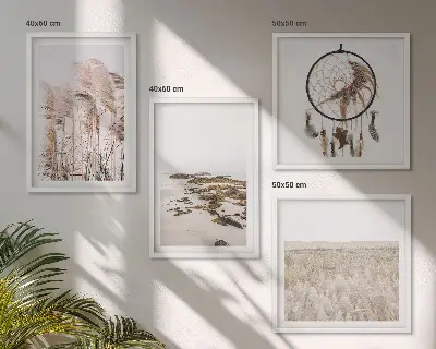 Zestaw 4 obrazów w ramie pola trawy w stylu boho nad morzem