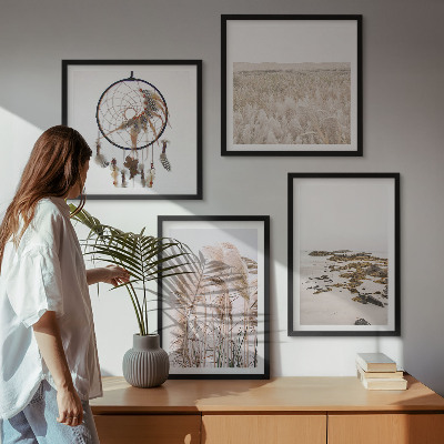 Zestaw 4 obrazów w ramie Pola trawy plaża boho styl