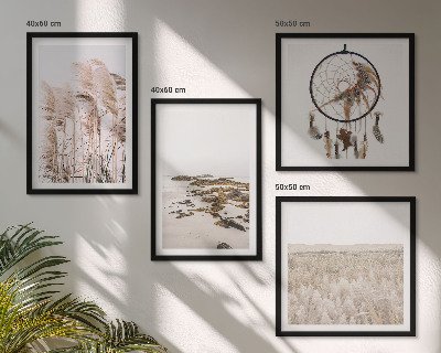 Zestaw 4 obrazów w ramie Pola trawy plaża boho styl