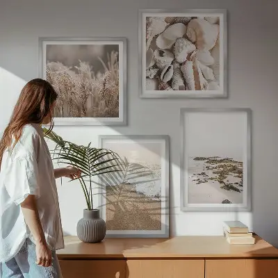 Poliptyk w ramie plażowe trawy, fale i kamienie w stylu boho