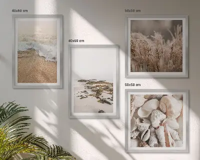 Poliptyk w ramie plażowe trawy, fale i kamienie w stylu boho