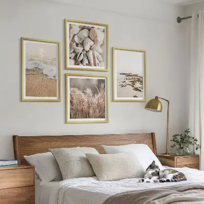Poliptyk w ramie plażowe trawy, fale i kamienie w stylu boho