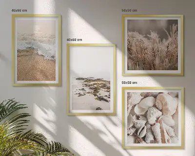 Poliptyk w ramie plażowe trawy, fale i kamienie w stylu boho