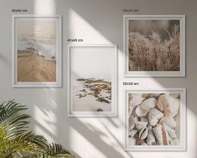 Poliptyk w ramie plażowe trawy, fale i kamienie w stylu boho