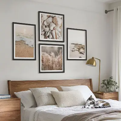 Poliptyk w ramie plażowe trawy, fale i kamienie w stylu boho