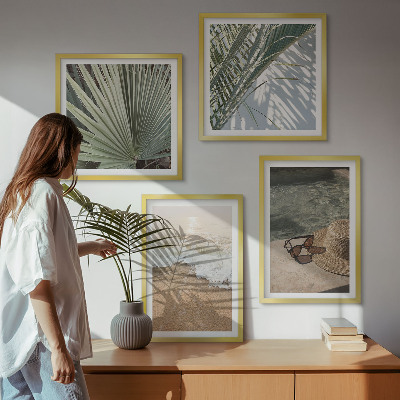 Zestaw 4 obrazów w ramie Woda plaża kapelusz okulary