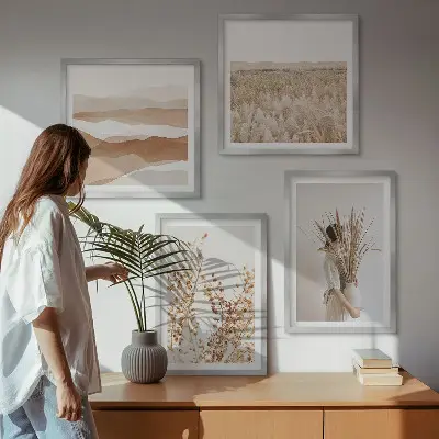 Poliptyk w ramie z roślinnymi motywami w stylu boho