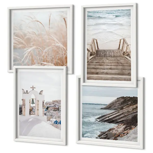 Morze i architektura Santorini poliptyk w ramie