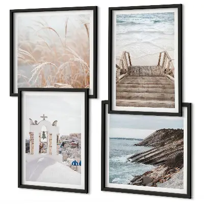Morze i architektura Santorini poliptyk w ramie