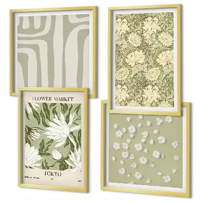 Boho roślinne kompozycje pastel poliptyk w ramie